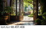 scrollwork open front door ai generated. Стоковое AI-изображение, AI-художник Vectorwin / Фотобанк Лори