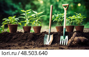 rake planting tools ai generated. Стоковое AI-изображение, AI-художник Vectorwin / Фотобанк Лори