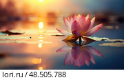 tranquil lotus flower on water ai generated. Стоковое AI-изображение, AI-художник Vectorwin / Фотобанк Лори