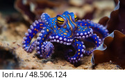 marine blue ringed octopus ai generated. Стоковое AI-изображение, AI-художник Vectorwin / Фотобанк Лори