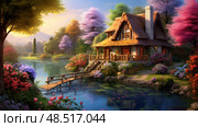 serene house on water ai generated. Стоковое AI-изображение, AI-художник Vectorwin / Фотобанк Лори