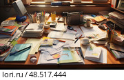untidy disorganized desk ai generated. Стоковое AI-изображение, AI-художник Vectorwin / Фотобанк Лори