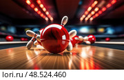 pins red bowling ball ai generated. Стоковое AI-изображение, AI-художник Vectorwin / Фотобанк Лори