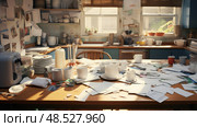 disarray cluttered kitchen ai generated. Стоковое AI-изображение, AI-художник Vectorwin / Фотобанк Лори
