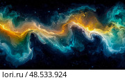 Cosmic Nebula: Swirling Hues of Teal and Gold. Стоковое AI-изображение, AI-художник Данила Большаков / Фотобанк Лори