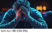 Man depicted in portraits showing deep sorrow, anguish, and despair, with head in hands, conveying inner turmoil and isolation. Стоковое AI-видео, аниматор Данила Большаков / Фотобанк Лори