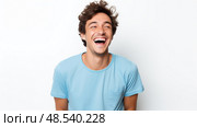 laughter happy guy white background ai generated. Стоковое AI-изображение, AI-художник Vectorwin / Фотобанк Лори