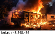 alarming rv on fire ai generated. Стоковое AI-изображение, AI-художник Vectorwin / Фотобанк Лори