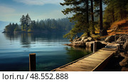 shoreline wood dock ai generated. Стоковое AI-изображение, AI-художник Vectorwin / Фотобанк Лори