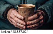 paper coffee in hands ai generated. Стоковое AI-изображение, AI-художник Vectorwin / Фотобанк Лори