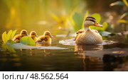 ling duck on water ai generated. Стоковое AI-изображение, AI-художник Vectorwin / Фотобанк Лори