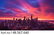 scrapers pink sunset sky ai generated. Стоковое AI-изображение, AI-художник Vectorwin / Фотобанк Лори