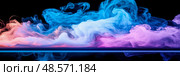 Nebulous Aurora: Abstract cloud of swirling blue, purple, and pink smoke against a black canvas, a cosmic atmospheric horizon. Стоковое AI-изображение, AI-художник Данила Большаков / Фотобанк Лори