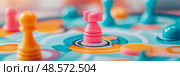 Close-Up of a Colorful Boardgame in Progress. Стоковое AI-изображение, AI-художник Данила Большаков / Фотобанк Лори