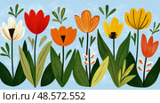 Spring Bloom: A Vibrant Garden of Abstract Floral Illustration for Card, Poster, Wallpaper, Textile. Стоковое AI-изображение, AI-художник Данила Большаков / Фотобанк Лори