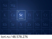 Scandium element glowing in a dark periodic table. Стоковая иллюстрация, иллюстратор Максим Гребешков / Фотобанк Лори