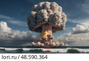 Ядерный взрыв с грибовидным облаком. Nuclear explosion with mushroom cloud. Стоковое AI-изображение, AI-художник Гер Олег / Фотобанк Лори