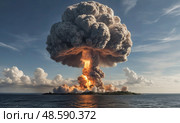 Ядерный взрыв с грибовидным облаком. Nuclear explosion with mushroom cloud. Стоковое AI-изображение, AI-художник Гер Олег / Фотобанк Лори