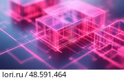 Colorful digital cubes are interconnected, showcasing innovation in technology and modern data design with a vibrant purple hue. Стоковое AI-изображение, AI-художник Данила Большаков / Фотобанк Лори