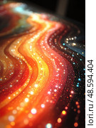 A stunning display of swirling colors emits a glowing spectacle, resembling a cosmic scene filled with sparkling lights in the darkness. Стоковое AI-изображение, AI-художник Данила Большаков / Фотобанк Лори