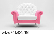Elegant armchair with tufted white backrest and playful pink armrests, a statement piece of modern furniture. Стоковое AI-изображение, AI-художник Данила Большаков / Фотобанк Лори