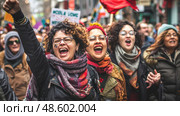 A group of individuals standing in the street with their hands raised in a gesture of surrender or protest. Стоковое AI-изображение, AI-художник Данила Большаков / Фотобанк Лори