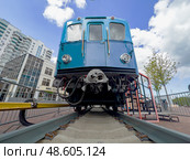 The front part of the first carriage of the Moscow metro. Shooting from below. Russia. Moscow. 15.05.2025. Редакционное фото, фотограф Ярославский Максим / Фотобанк Лори