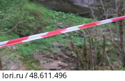 Red White Tape Forest Caution Danger. Стоковое видео, видеограф svetograph / Фотобанк Лори