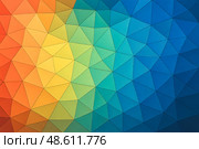 Colorful triangular mesh gradient shifting from warm red through yellow to cool blue ideal for modern abstract technology website backgrounds. Стоковое AI-изображение, AI-художник Павел Муравьев / Фотобанк Лори