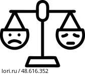 Весы с грустными лицами как символ неравного состояния эмоций. Стоковое AI-изображение, AI-художник Ольга Невская / Фотобанк Лори