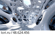 A large, white, spiral-shaped room with a lot of curves and angles. Стоковое AI-изображение, AI-художник Ярославский Максим / Фотобанк Лори