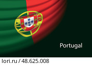 Wave flag of Portugal on dark background. Banner or ribbon vecto. Стоковая иллюстрация, иллюстратор Максим Гребешков / Фотобанк Лори