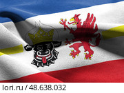 3D illustration flag of Mecklenburg-Vorpommern is a region of Ge. Стоковое фото, фотограф Максим Гребешков / Фотобанк Лори