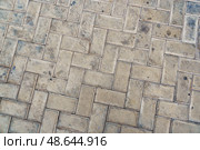 Detailed view of textured paving stones in a city setting highlighting their unique patterns and wear marks. Стоковое фото, фотограф Сергей Толмачёв / Фотобанк Лори