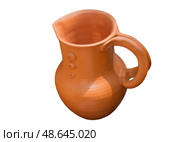 Старый глиняный кувшин на белом фоне. Clay jug handmade isolated on white. Стоковое фото, фотограф Татьяна Д / Фотобанк Лори