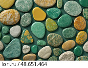 A captivating collection of unakite mineral stones displays an array of colors and textures, highlighting the intricate beauty of coarse grained metamorphic rock Generative AI. Стоковое AI-изображение, AI-художник Юлия Петровская / Фотобанк Лори