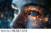 A Mystical Portrait Enhanced with Ethereal Light Accentuated by Sparkling Visual Effects for a Dreamlike Quality. Стоковое AI-изображение, AI-художник Anastasy Yarmolovich / Фотобанк Лори
