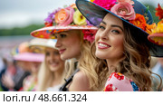 woman in hat at ascot racecourse. Стоковое AI-изображение, AI-художник Anastasy Yarmolovich / Фотобанк Лори