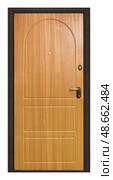 Model of entrance metal door isolated on white background. Стоковое фото, фотограф Елена  Попкова / Фотобанк Лори