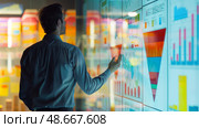 Marketer creating sales funnel diagram. Стоковое AI-изображение, AI-художник Anastasy Yarmolovich / Фотобанк Лори