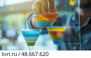 Marketer creating sales funnel diagram. Стоковое AI-изображение, AI-художник Anastasy Yarmolovich / Фотобанк Лори