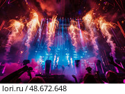 The final bow, the stage behind the performers erupting in a controlled inferno, Стоковое AI-изображение, AI-художник Anastasy Yarmolovich / Фотобанк Лори