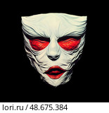 Halloween concept. White scary paranormal mask. mummy demon creepy mask with red eyes and mouth. Стоковое AI-изображение, AI-художник Константин Григорьев / Фотобанк Лори