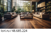 spacious hard wood floor in luxury home ai generated. Стоковое AI-изображение, AI-художник Vectorwin / Фотобанк Лори