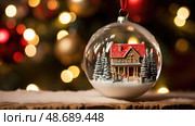 miniature holiday ornaments on tree ai generated. Стоковое AI-изображение, AI-художник Vectorwin / Фотобанк Лори