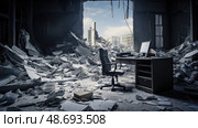 abandonment damaged office building ai generated. Стоковое AI-изображение, AI-художник Vectorwin / Фотобанк Лори