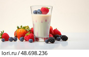 berries glass of soymilk ai generated. Стоковое AI-изображение, AI-художник Vectorwin / Фотобанк Лори