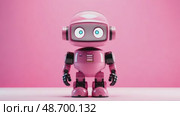 Futuristic humanoidtoy pink robot.. Cyborg working online at the station. Modern technologies, AI control. Concept of the future. 3D rendering. Стоковое AI-видео, аниматор ALLA YURTAYEVA / Фотобанк Лори