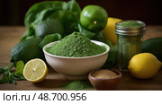 nutrition green juice powder ai generated. Стоковое AI-изображение, AI-художник Vectorwin / Фотобанк Лори