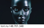 Artificial intelligence. Modern cybernetic robot woman. Cyborg working online at the station. Futuristic cyborg. Modern technologies, AI control. Стоковое AI-видео, аниматор ALLA YURTAYEVA / Фотобанк Лори